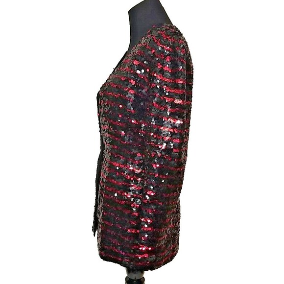 Vintage Sequin Silk Jacket By Black Tie Red Black sequined Size 6 Blazer T27 - Picture 8 of 12